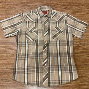 Rustler Western Button Shirt-Size Medium, Brown (Slim Fit).